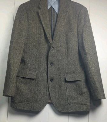 J Crew Blazer Men 44R Brown Herringbone Wool Yorkshire Tweed Moon Hunting Jacket - Image 1 of 4