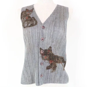 PLEATS PLEASE ISSEY MIYAKE PP83-JE750 Folk Painting Tiger Animal Print Vest Gray - Picture 1 of 6