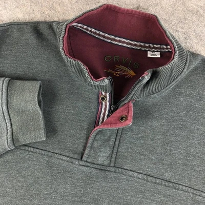 Orvis Men's XXL Gray Quarter Zip Pullover Sweatshirt Fly Fishing Logo - Image 1 of 4