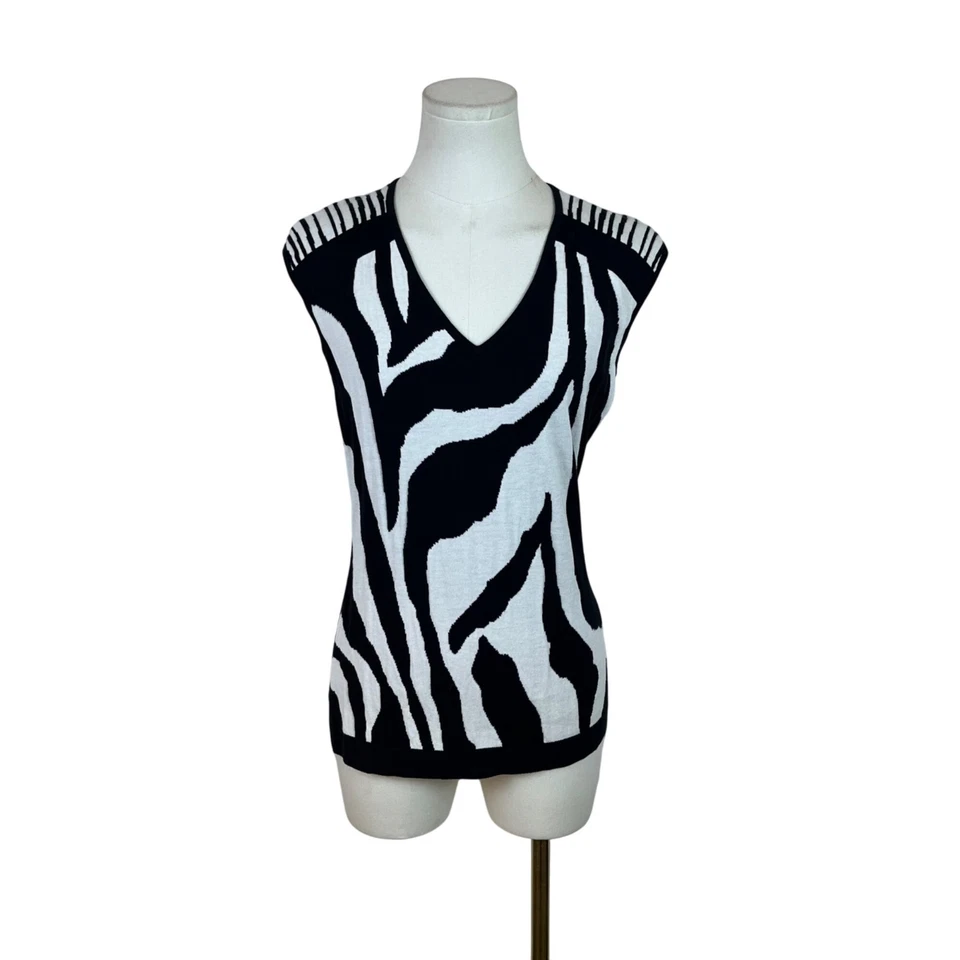 Colete suéter Lafayette 148 feminino preto/branco gola V estampa zebra sem mangas tamanho - Imagem 1 de 4