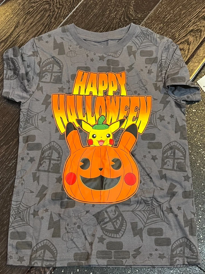 Pokemon Boys Short Sleeve Shirt Pikachu Pumpkin Happy Halloween Size XS S M L - Image 1 of 1