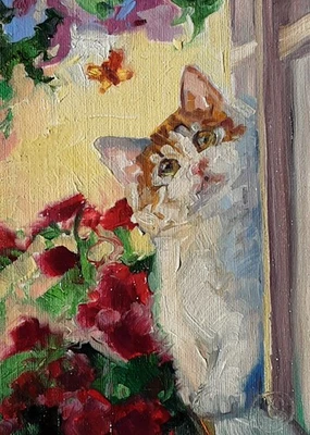 Cat# 216 Original ACEO Oil Painting,  ATC by Lee Ellen Smith - Image 1 of 2