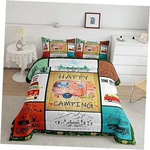 Happy Camping Comforter Set Camper Bedding Set Travel Camping King Camping 20 - Picture 1 of 6