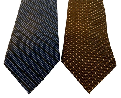 (2) BACI 意大利手工制作男式丝绸领带蓝色和棕色纹理 55 — 第 1/4 张图片