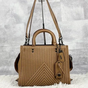 COACH 22797 Rogue Quilted Studs 2WAY Leather Tote Shoulder Bag Brown Vintage - Picture 1 of 24