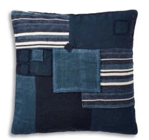 Ralph Lauren STOVER Linen Blue Patchwork 20x20 Throw Pillow COVER ONLY - Picture 1 of 5