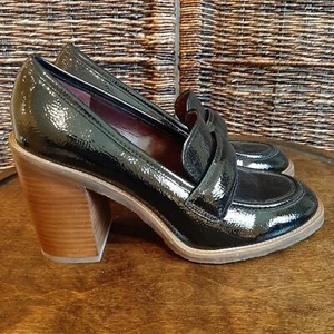 Franco Sarto Shoes Women's 10 Black Patent Faux Leather Heeled Loafers Academia - Picture 1 of 8