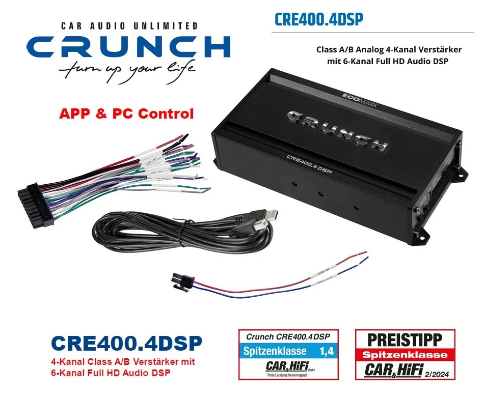 Crunch CRE400.4DSP - Class A/B Analog 4-Kanal Verstärker mit 6-Kanal Full HD Au