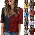 Womens Tops V Neck T Shirts Half Sleeve Printed Casual Summer Tees Blouses Tunic