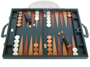 Nuevo 23" Zaza & Sacci Juego Grande de Backgammon de Cuero - Estuche Negro con Campo Negro - Imagen 1 de 12