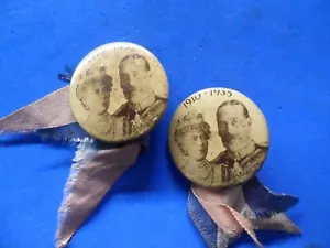 1935 Silver Jubilee 2 x King George V & Queen Mary Souvenir Badges with Ribbons - Foto 1 di 6