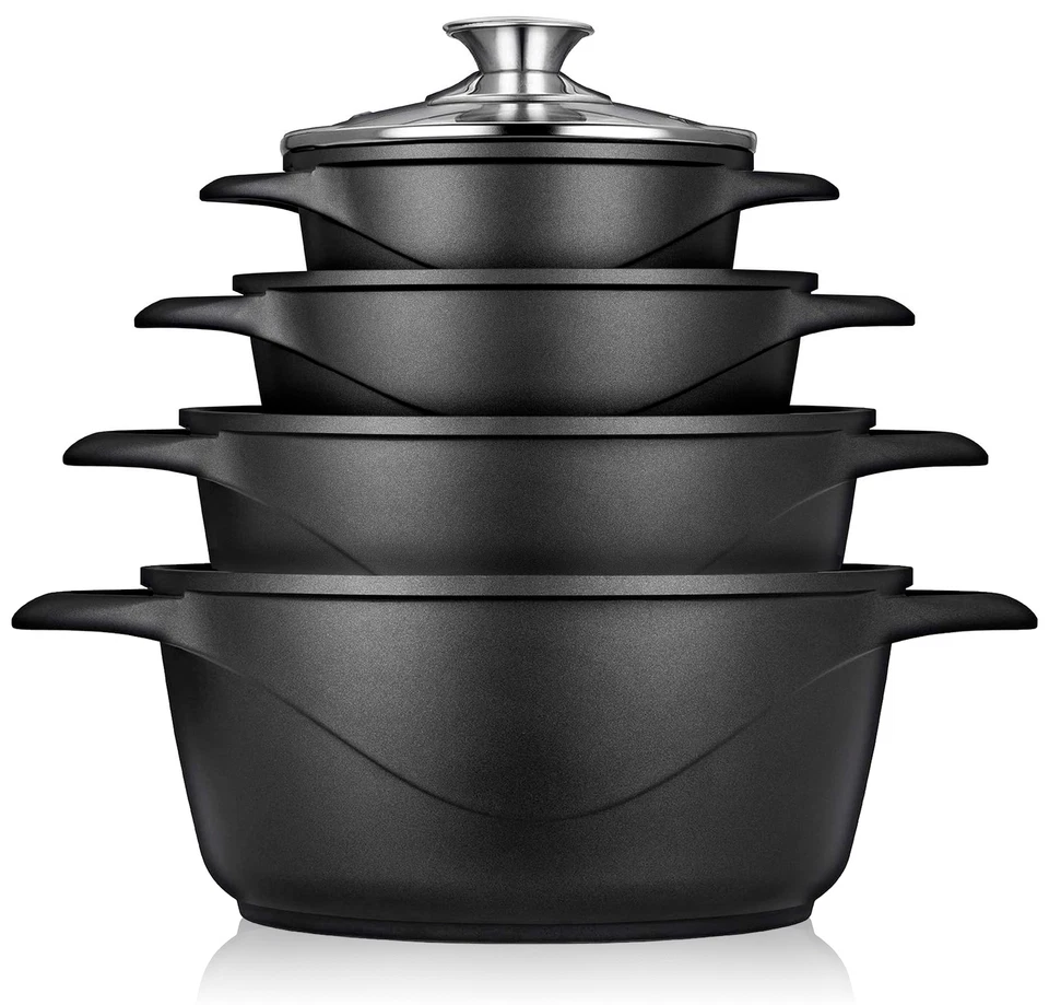 Batterie de Cuisine Induction 8 Pièces Aluminium Fonte 4 Casseroles 4 Couvercles
