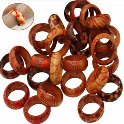 50/80/100 шт. деревянные кольца на пальцы для женщин и мужчин дерево леопард смешанные ювелирные изделия лоты - Изображение 1 из 4