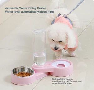 Pets Cat Dog Food Feeder Dish Bowl Water Dispenser Bottle Drinking Automatic - Picture 1 of 15