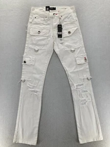 Preme Jeans Mens 28x33 Semi Stacked Fit Cargo Utility White Distressed Denim Y2K - Picture 1 of 15
