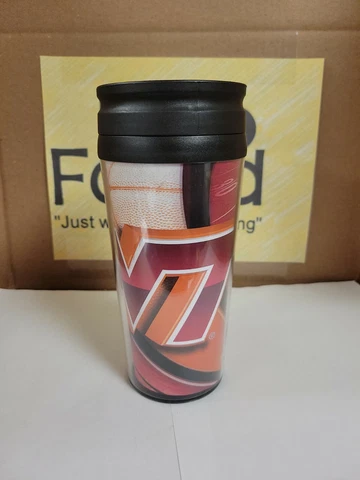 VIRGINIA TECH HOKIES SLIDE TOP TRAVEL TUMBLER COFFEE MUG CUP 16OZ *SMALL CHIP* Cover