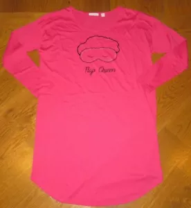 NEW YORK & COMPANY Hot Pink "NAP QUEEN" l/s Knit NIGHT Sleep SHIRT w/ Glitter S - Foto 1 di 4