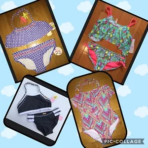 NWT GB GIRLS Swimsuit Bikini Top & Bottoms 1 or 2 Piece Black White Blue 7 14 16 - Picture 1 of 29