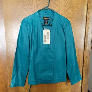 NWT Metrostyle  100% Leather Women's Jacket Sz. 14   Teal Blue Green  NEW - Picture 1 of 5