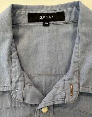 Camisa Gucci Denim Western Talla 46 Hecha en Italia Algodón Excelente Estado Reloj Vid Foto 1 de 4