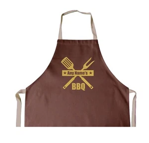 BBQ Personalised Gold Utencils PRINT BROWN Cotton Apron, Birthday, Christmas - Picture 1 of 1
