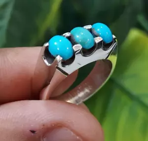 Anello Tre Feroza Vero Nishapuri Feroza Anello Unico Amante Sciita Argento - Foto 1 di 9