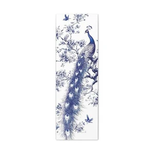 Blaue Chinoiserie Vogel Kunst - Blumen Pfau vertikaler Leinwanddruck - Bild 1 von 9