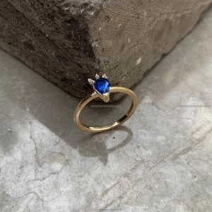 Gift For Her 14k Gold Sapphire Diamond Thin Promise Wedding Engagement Ring - Picture 1 of 4