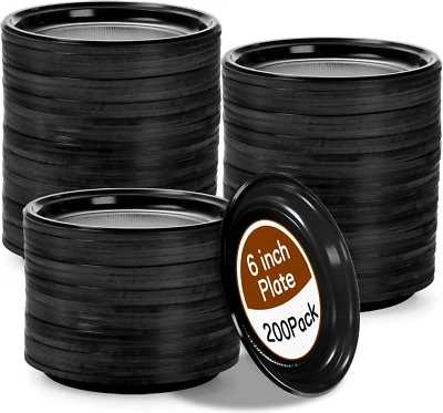 200 peças pratos descartáveis pretos de 6 polegadas, pratos de sobremesa de plástico redondos a granel par - Imagem 1 de 4
