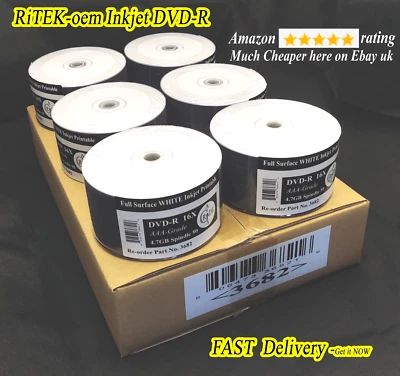 Ritek oem DVD-R 16X 4.7GB Full Face White Inkjet Printable Blank Disc WHOLESALE - Image 1 of 2