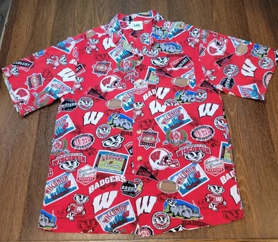 Camisa de fútbol americano vintage años 90 Lee Sport Wisconsin Badgers estampado hawaiano para hombre L Foto 1 de 4