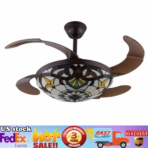 42" Tiffany Ceiling Fan with Light LED Chandelier Remote Retractable Blades USA - Picture 1 of 10