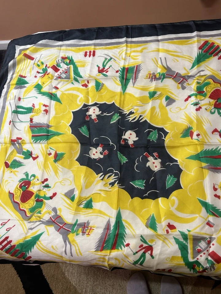 Bufanda Vintage GAP 100% Seda Hecha en Italia Invierno Patinaje Escena Vacaciones 33x33 Foto 1 de 4