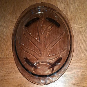 Pyrex~"Tree of Life"~Smokey Amber~Glass Oval Platter/Serving Dish~Excellent Cond - Picture 1 of 10