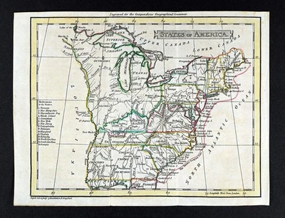 1795 John Russell Map United States America Washington MI VA NY ME TN SC NC NJ - Image 1 of 4