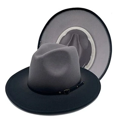 Sombreros Fedora de ala ancha para mujer y hombre sombrero de fieltro de dos tonos degradado 7-7 1/4 gris Foto 1 de 4