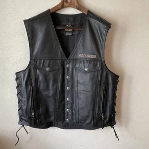 Harley Davidson MENS XL Pistons II Leather Vest w Side Laces - Picture 1 of 7