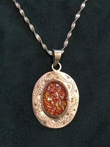 Collana con ciondolo in lamina vintage marcata JEM MEXICO argento sterling 925 su catena 22" - Foto 1 di 8