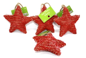 At Home Christmas Ornament Forest Fairy Tales Star Burlap w Red Loops NW Lot 4 - Picture 1 of 2