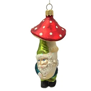 Gnome Carrying Red Toadstool Mushroom Polish Glass Christmas Ornament Decoration - Picture 1 of 3