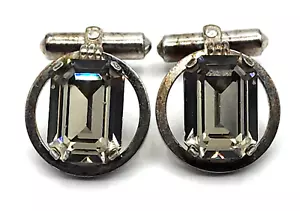 Gemelos vintage de plata esterlina Destino con corte esmeralda ahumados/cristal transparente - Imagen 1 de 5