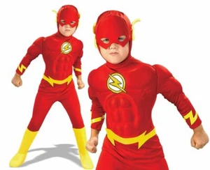 Oficial Niño FLASH DE LUJO MUSCLE COFRE Vestido Elegante Disfraz Libro Semana Superhéroe - Imagen 1 de 2