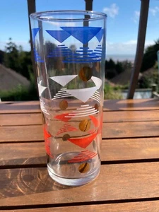 Set 6 Retro Vintage Hand blown Glasses High Ball Tumblers Red Blue & Gold spots - Picture 1 of 19