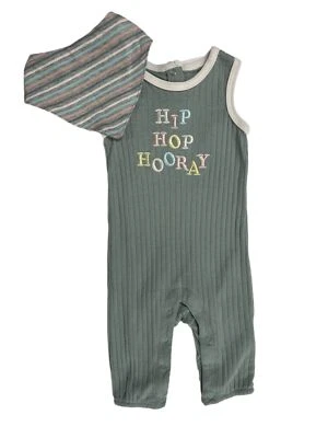 Infant Baby Boys Green Hip Hop Hooray Easter Romper With Matching Bib - Image 1 of 2