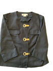 Michael Kors Black 3/4 Sleeve Cotton Blazer Gold Clasps Size Medium