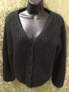 Cardigan maglia mohair nero LL Bean vintage piccolo 6 bottoni a costine morbido Hong Kong - Foto 1 di 10