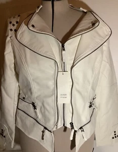 Chaqueta de cuero sintético para mujer Chouyatou blanca con tachuelas de forma perfecta XL - Imagen 1 de 7