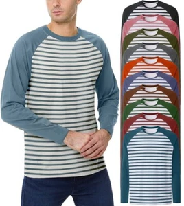 Mens Long Sleeve Raglan T-Shirt FTLO Baseball Stripped Tee Fashion Crew Neck Top - Picture 1 of 30