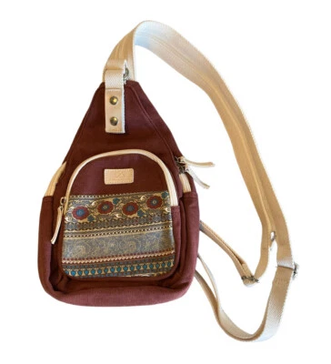Bolso Bandolera Lona Mochila Lateral Artesanal Boho Terracota EXCELENTE Foto 1 de 4