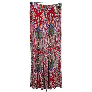 Lauren Ralph Lauren Red Paisley Palazzo Pants S Wide Leg Pull On Festival Boho - Picture 1 of 11